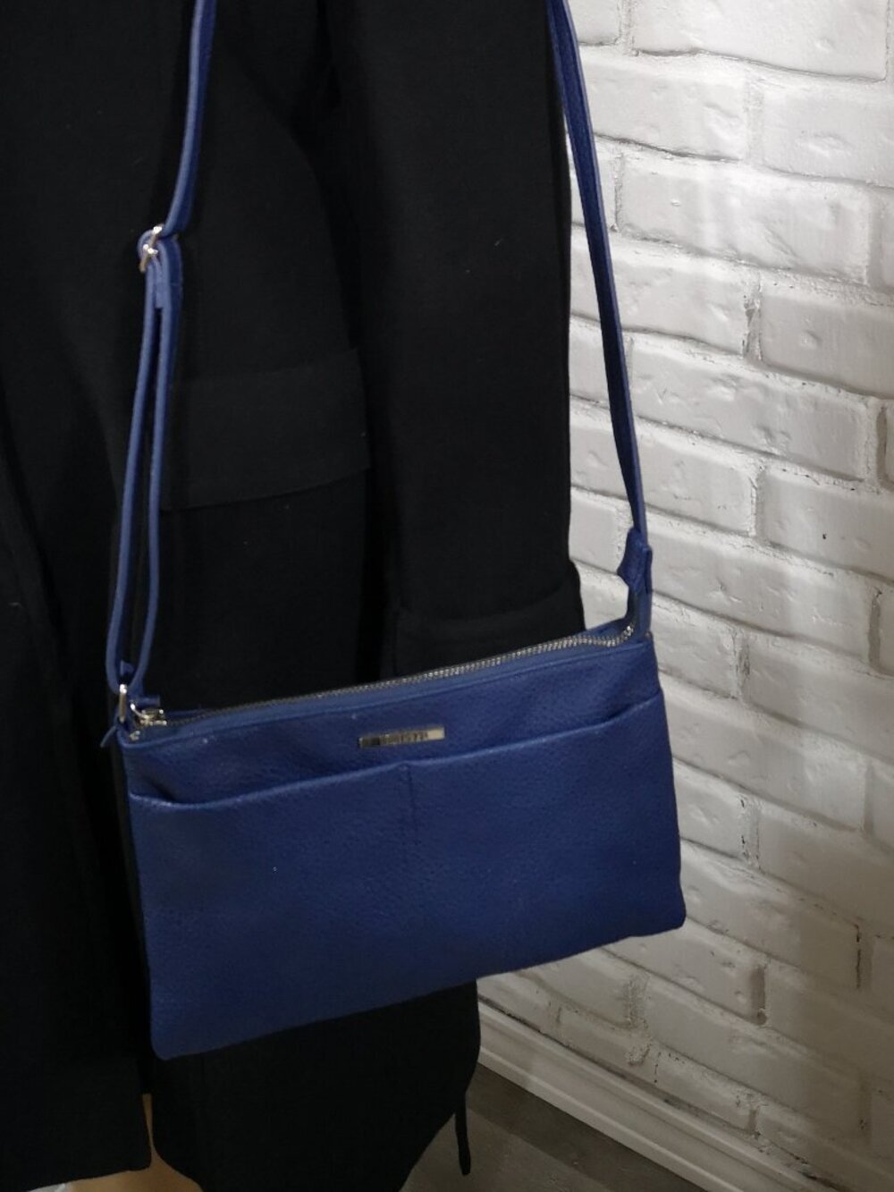 Roots 73 Navy Lined Faux Leather Crossbody Bag with Adjustable Strap